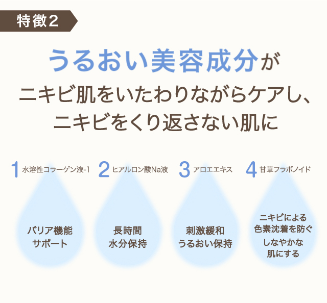 うるおい美容成分が ニキビをいたわりながり改善